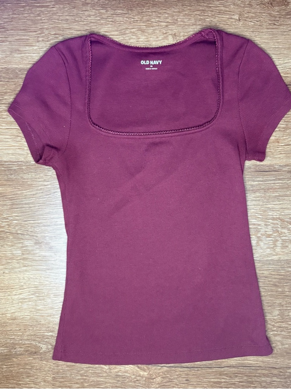 Old Navy Burgundy Square Neck Top with Lace Trim XS